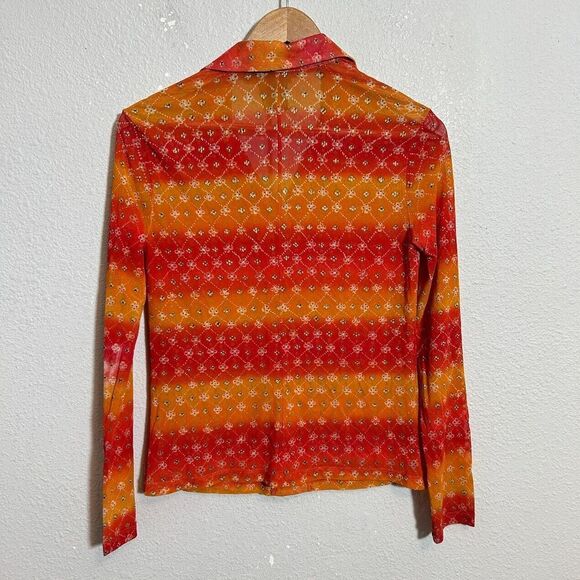 VTG Y2K BCBG Mesh Sheer Button Up Shirt L Floral Long Sleeve Collar 90s - Picture 3 of 6